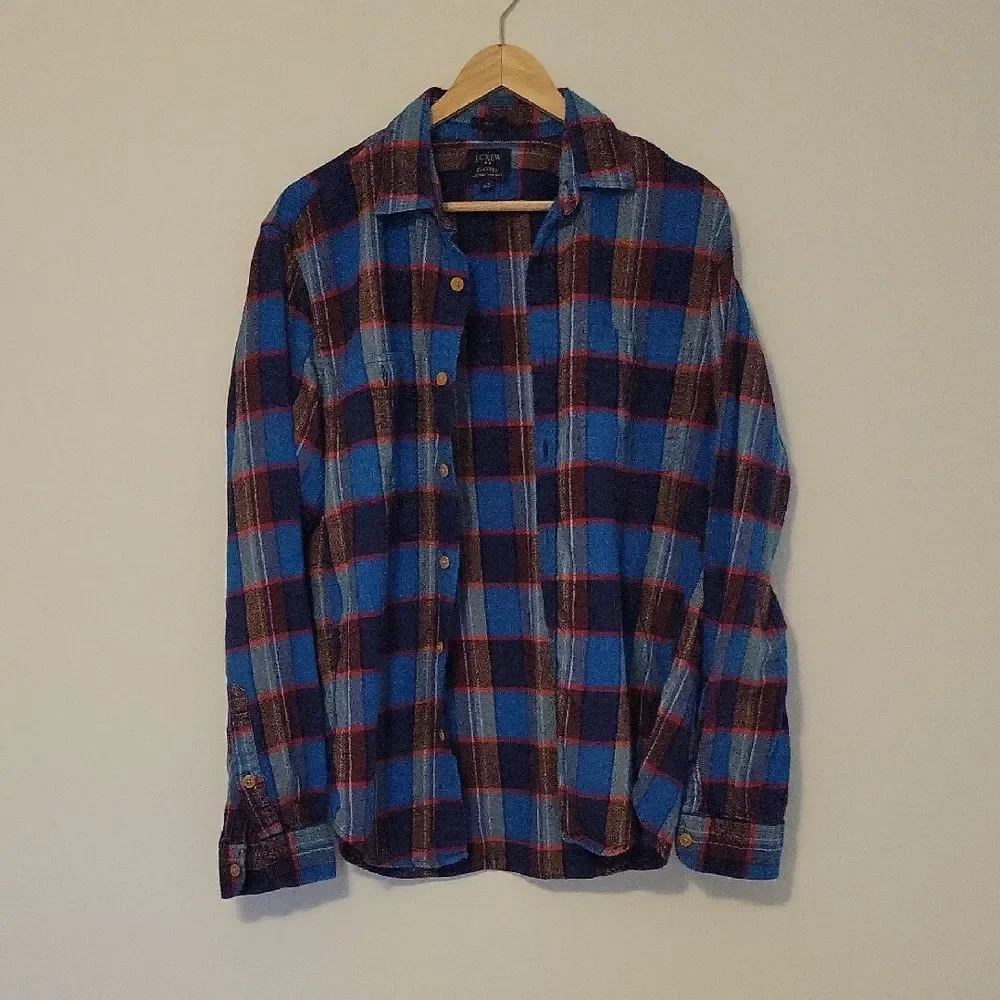J.CREW Men's Blue Red Plaid Flannel Shirt Classic Workwear Fit Sz M
